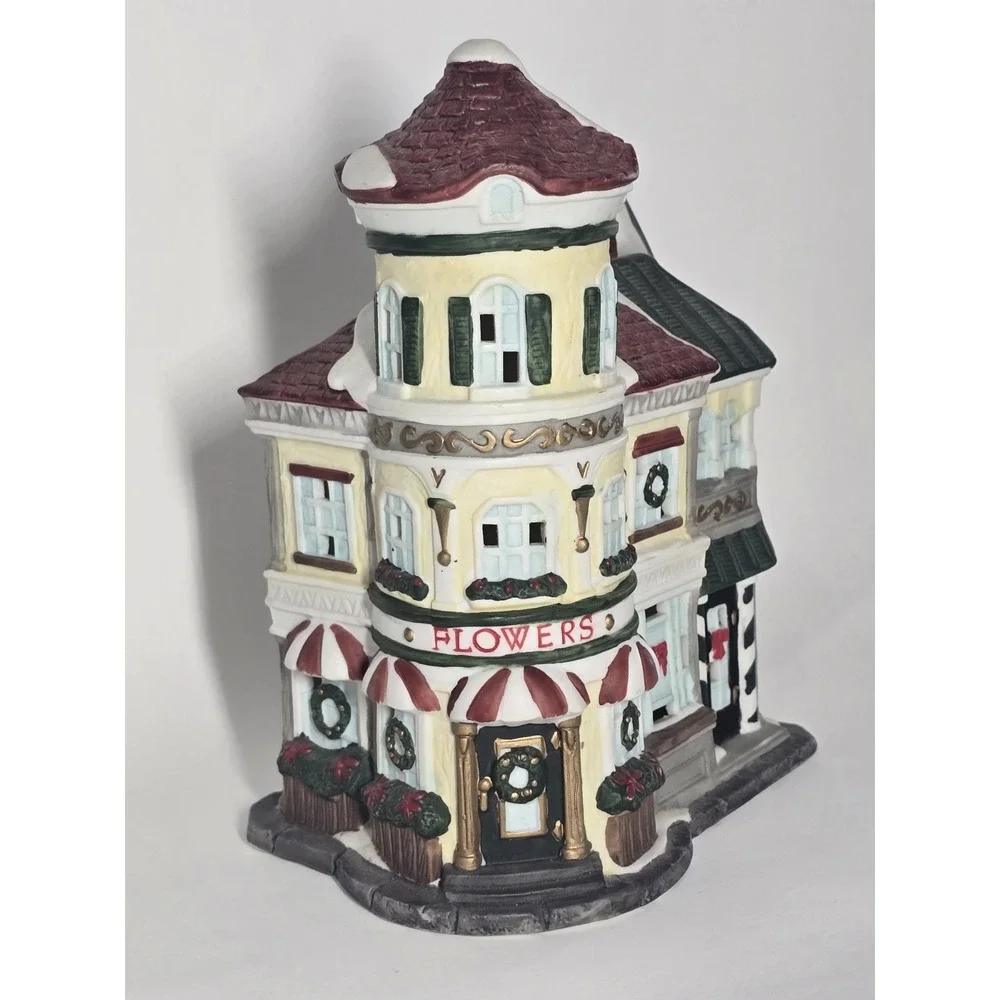 1994‎ Mercuries USA Porcelain Christmas Village Flower Shop Rare Retired Vintage